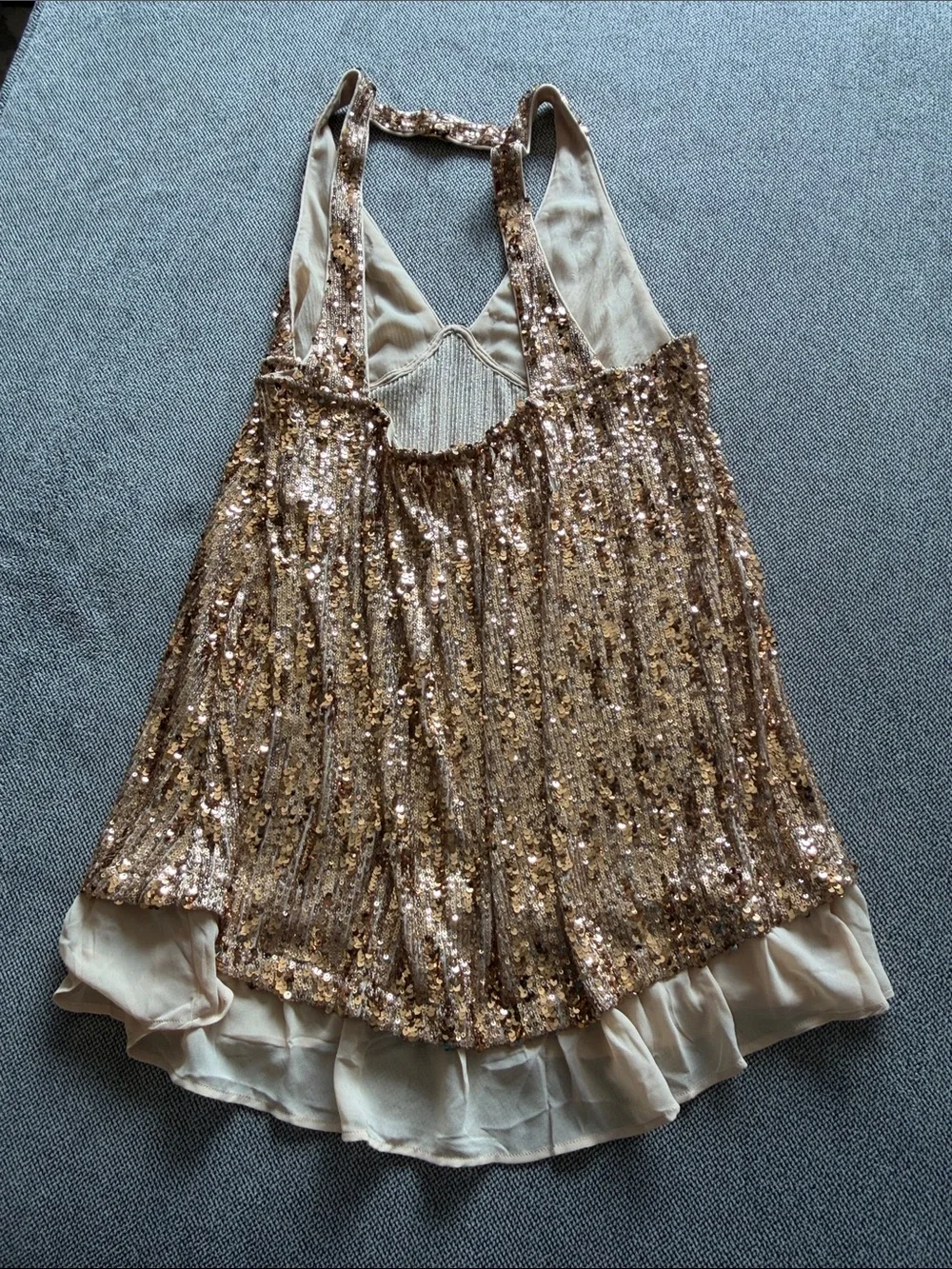 Free People Gold Sequin V-Neck Mini Slip Dress sz Lg
